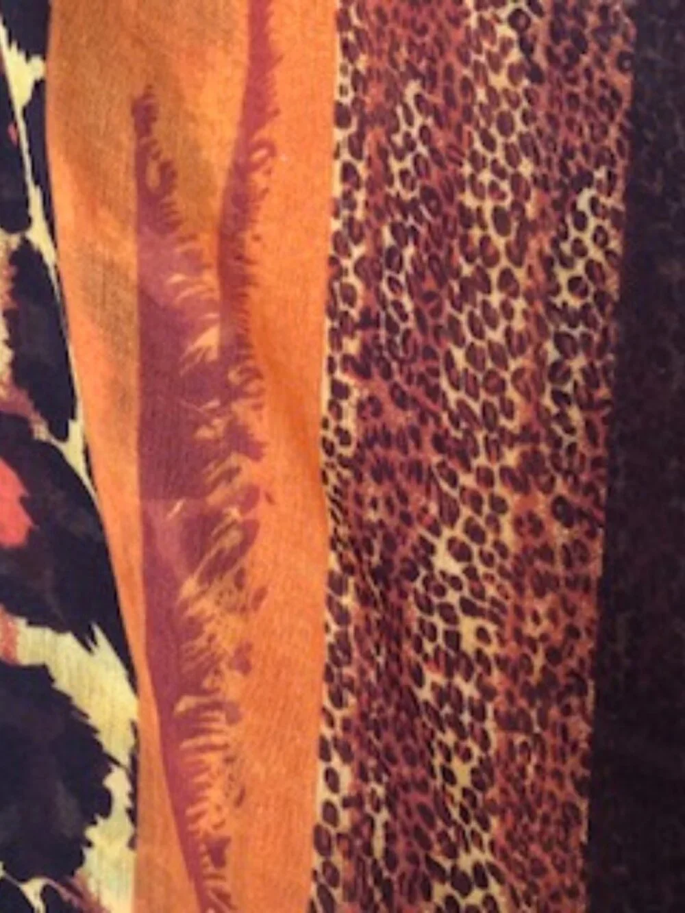 Vintage Oversized Silk Scarf Animal Patterns Orange Brown Black Leopard